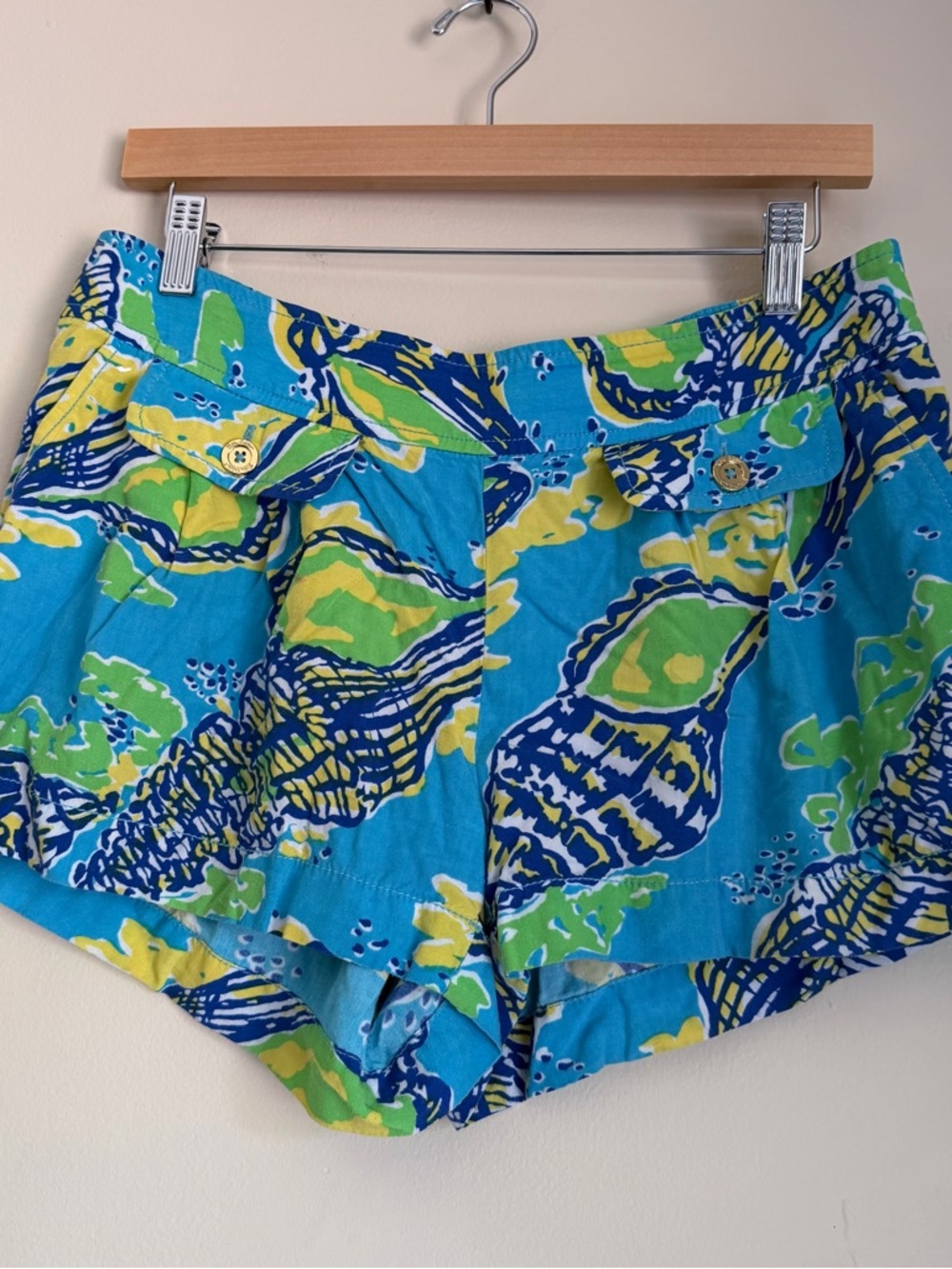 Lilly Pulitzer Blue Green Yellow Tropical High-Waist Shorts